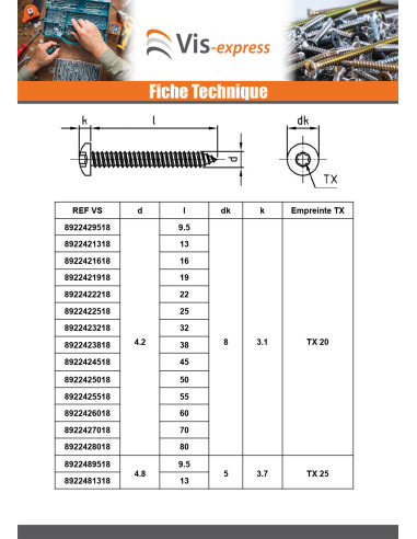 1 x Vis tôle Tête cylindrique bombée TCB 2.2X19...