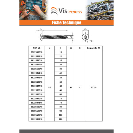 1 x Vis tôle Tête cylindrique bombée TCB 3.5X50 TORX T15 Inox A4