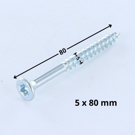 1 x VBA Vis bois agglo Tête fraisée TORX T25 5X80 Filetée sur 48 Acier zingué