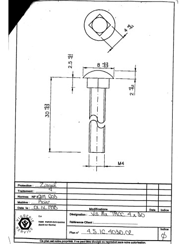 1 x TRCC JAPY tête ronde collet carré M4X30...