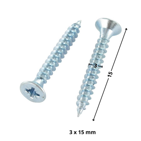 1 x VBA Vis bois agglo Tête fraisée Pozi N°1 3X15 Filetage total Acier zingué microvis