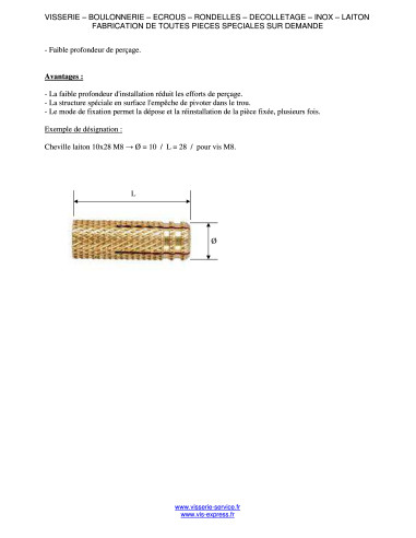 1 x Cheville Laiton 10X28 M8