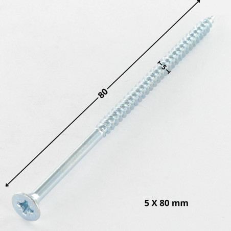 1 x VBA Vis bois agglo Tête fraisée Pozi N°2 5X80 Filetage partiel Acier zingué