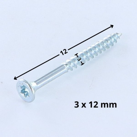 1 x VBA Vis bois agglo Tête fraisée TORX T10 3X12 Acier zingué microvis