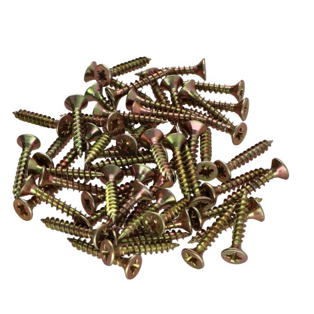 1 x Sachet 56 Pièces VBA Vis bois agglo Tête fraisée Pozi N°2 4X25 Filetage total Bichromaté