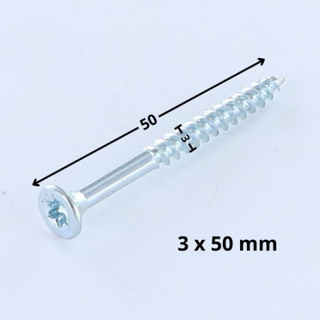 1 x VBA Vis bois agglo Tête fraisée TORX T10 3X50 Acier zingué microvis