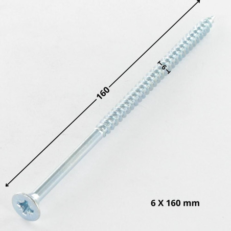 1 x VBA Vis bois agglo Tête fraisée Pozi N°3 6X160 Filetage partiel Acier zingué