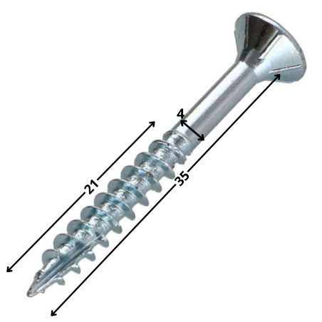 1 x Vis bois TEKOR Tête fraisée Cranté 4X35 Filetée sur 21 TORX T20 Acier zingué Pointe antifendage type 17