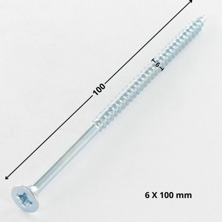 1 x VBA Vis bois agglo Tête fraisée Pozi N°3 6X100 Filetage partiel Acier zingué