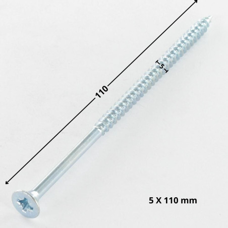 1 x VBA Vis bois agglo Tête fraisée Pozi N°2 5X110 Filetage partiel Acier zingué