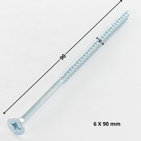 1 x VBA Vis bois agglo Tête fraisée Pozi N°3 6X90 Filetage partiel Acier zingué