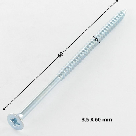 1 x VBA Vis bois agglo Tête fraisée Pozi N°2 3.5X60 Filetage partiel Acier zingué