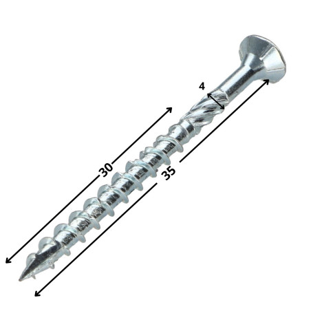1 x Vis charpente TEKOR Tête fraisée Cranté TORX T20 4X35 Filetée sur 30 Pointe antifendage type 17 ZN