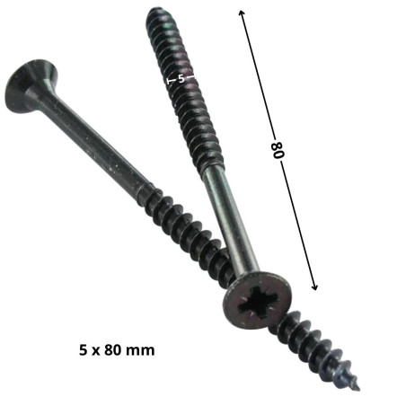 1 x VBA Vis bois agglo Tête fraisée Pozi N°2 5X80 Filetage partiel Acier zingué noir