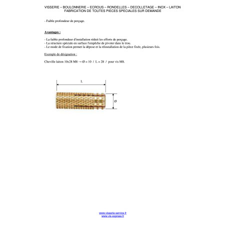 1 x Cheville Laiton 8X23 M6