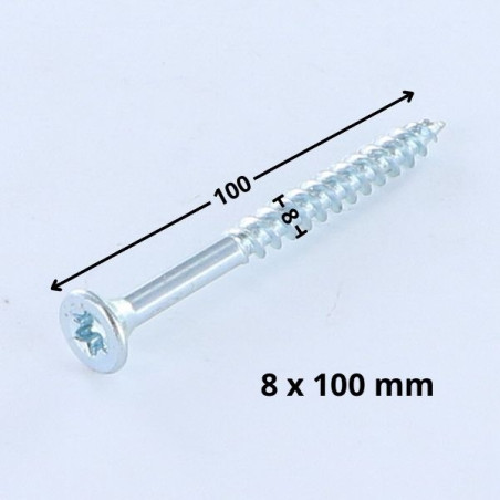 1 x VBA Vis bois agglo Tête fraisée TORX T40 8X100 Filetée sur 60 Acier zingué