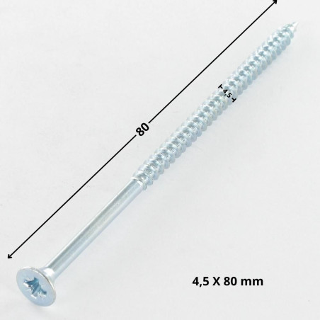 1 x VBA Vis bois agglo Tête fraisée Pozi N°2 4.5X80 Filetage partiel Acier zingué