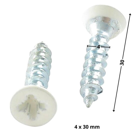 1 x VBA Vis bois agglo Tête fraisée Pozi N°2 4X30 Filetage total Acier zingué Laqué blanc RAL9016 blanc signalisation