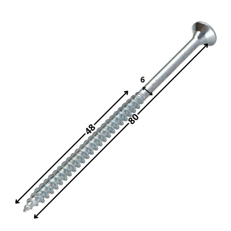1 x Vis bois TEKOR Tête fraisée Cranté 6X80 Filetée sur 48 TORX T30 Acier zingué Pointe antifendage type 17