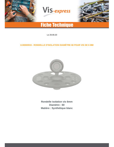 1 x Rondelle D ISOLATION Diamètre 60 Pour Vis De 6