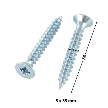 1 x VBA Vis bois agglo Tête fraisée Pozi N°2 5X55 Filetage total Acier zingué