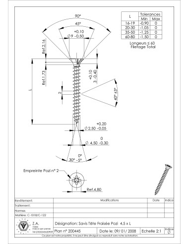 1 x VBA Vis bois agglo Tête fraisée Pozi N°2...