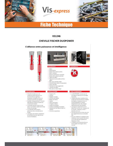 1 x Cheville Nylon DUOPOWER Fischer 6X50 Sans Vis