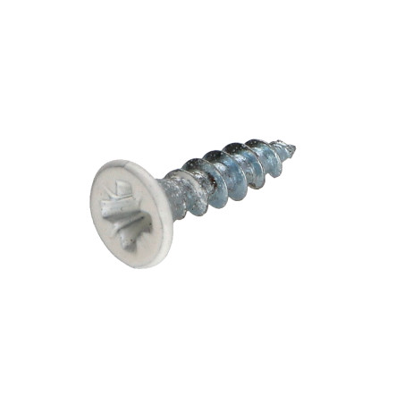 1 x VBA Vis bois agglo Tête fraisée Pozi N°2 3.5X15 Filetage total Acier zingué Laqué blanc