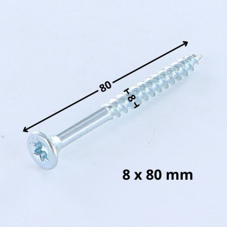1 x VBA Vis bois agglo Tête fraisée TORX T40 8X80 Filetée sur 60 Acier zingué