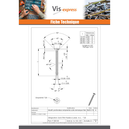 1 x VBA Vis bois agglo Tête fraisée TORX T20 4X35 Acier zingué