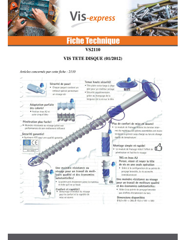 1 x VBA Vis bois agglo Tête disque TORX T25...