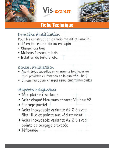 1 x VBA Vis bois agglo Tête disque TORX T25...