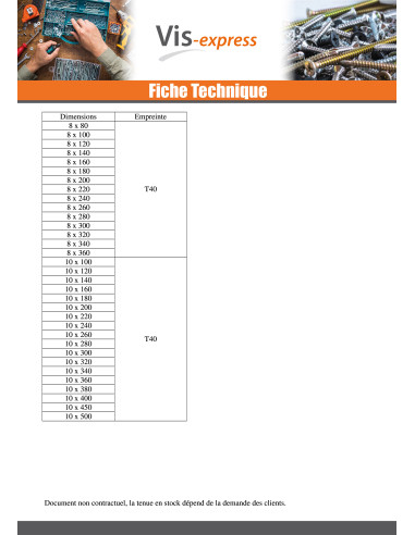 1 x VBA Vis bois agglo Tête disque TORX T25...