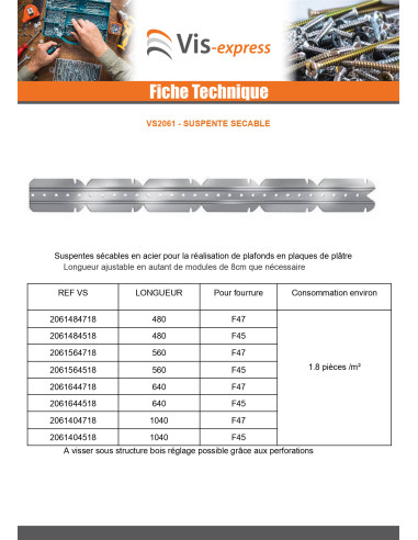 1 x Suspente Longue Sécable 1040 pour fourrure F45