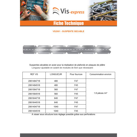 1 x Suspente Longue Sécable 1040 pour fourrure F45