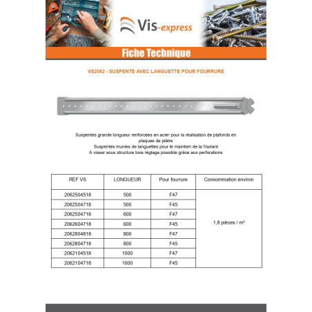 1 x Suspente Longue Sécable 1040 pour fourrure F47