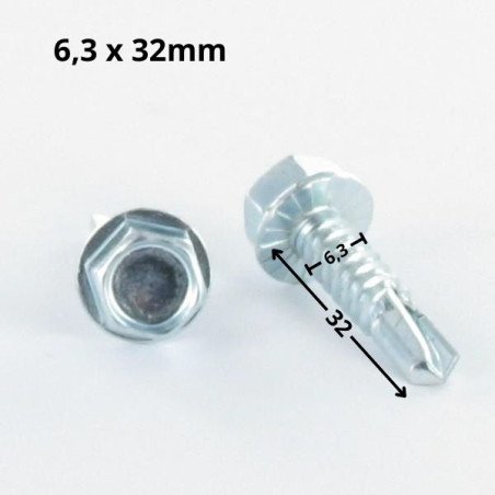 1 x Vis autoperceuse Tête hexagonale TH 6.3X32 Filet tôle Acier zingué