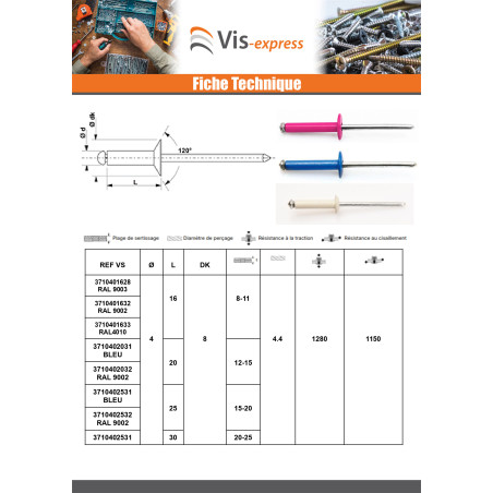 1 x Rivet aveugle éclate GOSTAR Aluminium Tige acier Tête Ronde Standard 4X14 Noir