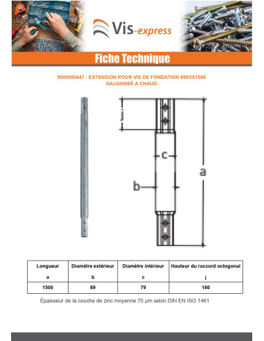 1 x Extension pour vis de fondation 76X3.6X1500...