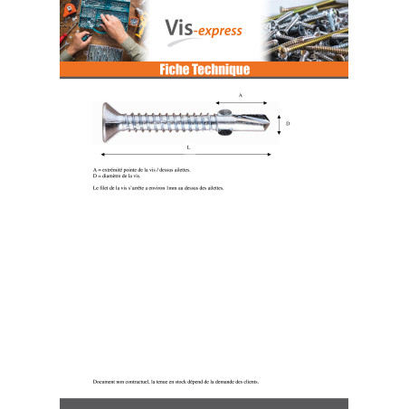 1 x Vis autoperceuse Tête fraisée TORX T30 5.5X38 Crantée et ailettes Acier zingué