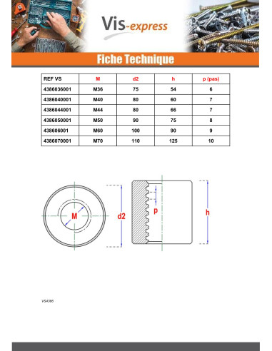 1 x Ecrou Rond Tête ronde TR 22X5 Trapézoidale...