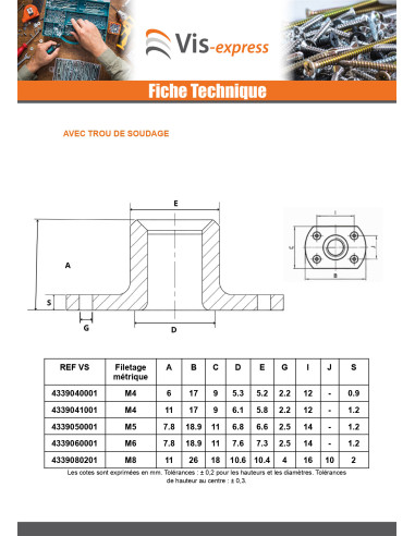 1 x Ecrou cylindrique à souder Bossage...