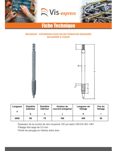 1 x Vis de fondation 89X5X2000 Forte tenue à la...