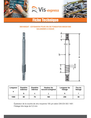 1 x Extension pour vis de fondation 89X5X1500...