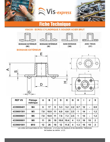 1 x Ecrou cylindrique à souder M8 Sans...
