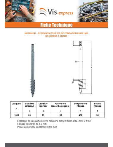1 x Vis de fondation 89X5X1500 Forte tenue à la...