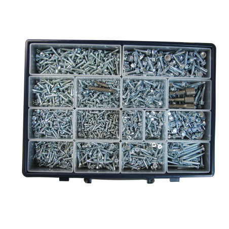 1 x Assortiment de 1775 Vis autoperceuse Tête fraisée / Tête cylindrique TC Phillips / Tête hexagonale TH Acier