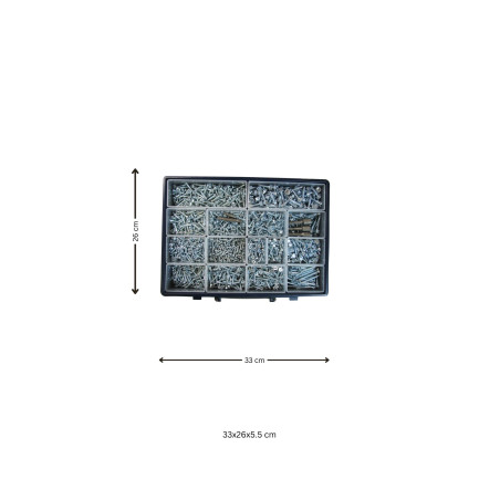 1 x Assortiment de 1775 Vis autoperceuse Tête fraisée / Tête cylindrique TC Phillips / Tête hexagonale TH Acier