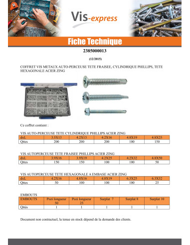 1 x Assortiment de 1775 Vis autoperceuse Tête...