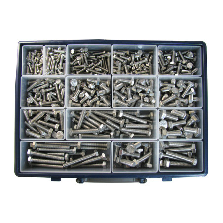 1 x Assortiment de 570 Vis métaux Tête hexagonale TH Filetage total Inox A2